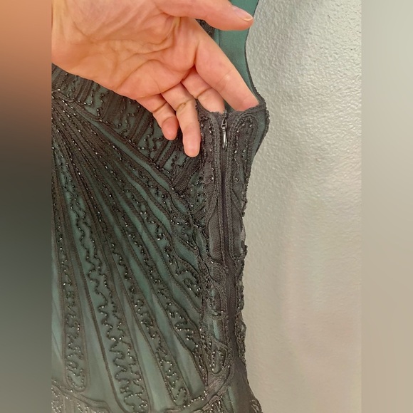 20’s Flapper Beaded Cocktail Green and Black Dress Fringe Cap Sleeve Size S - Picture 4 of 13